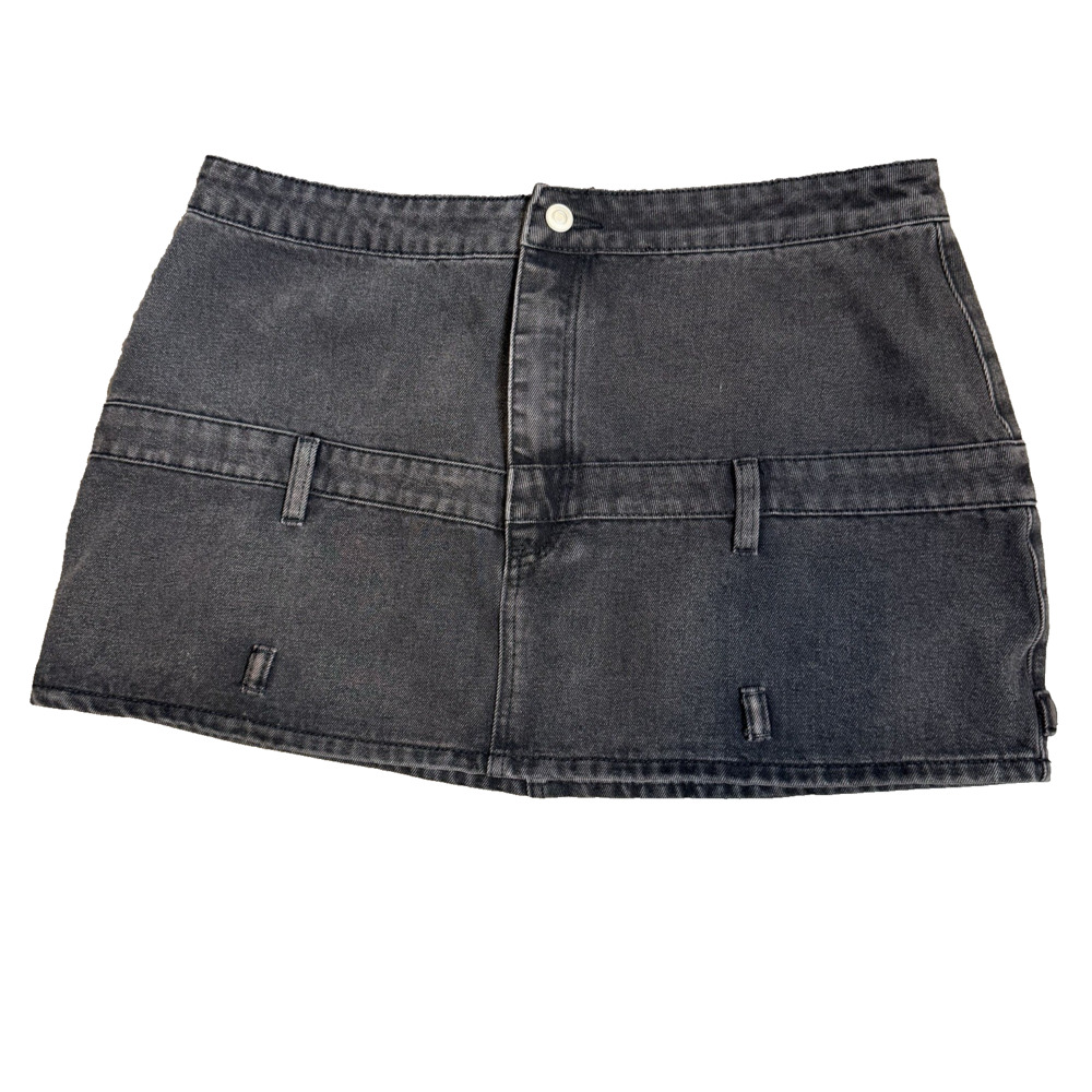 Fashion Nova Women’s Denim Mini Skirt XL Black Med Wash Belt Loop Accents